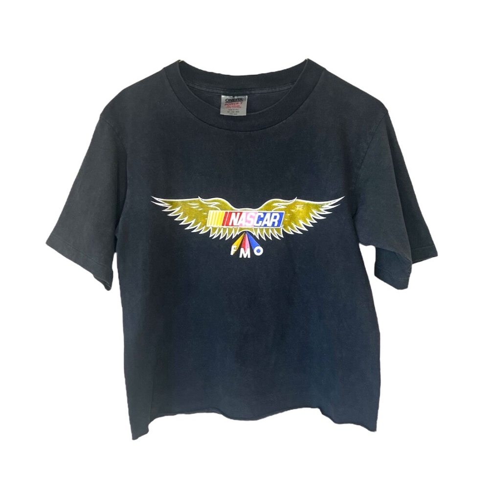 Vintage Oneita NASCAR FMO Gold Wings Cropped T Shirt Single Stitch M